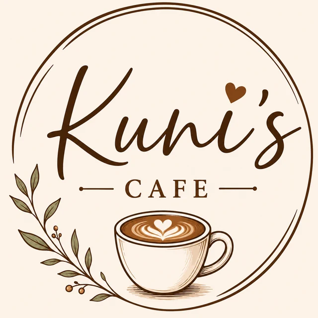 Kuni's Cafe coffee cup and botanical logo